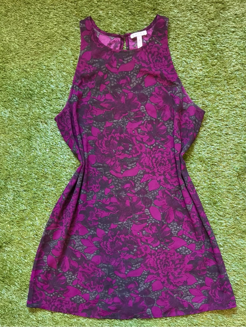 Leith Purple Black Floral Sleeveless Dress Large